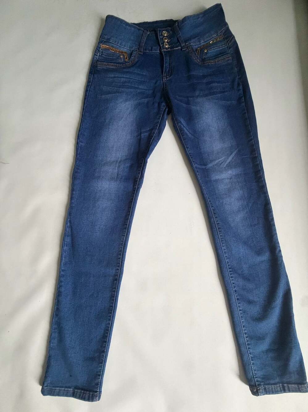 Keya Jens Womens Medium Wash Skinny Jeans Size 11 High Rise 3 Button Detail